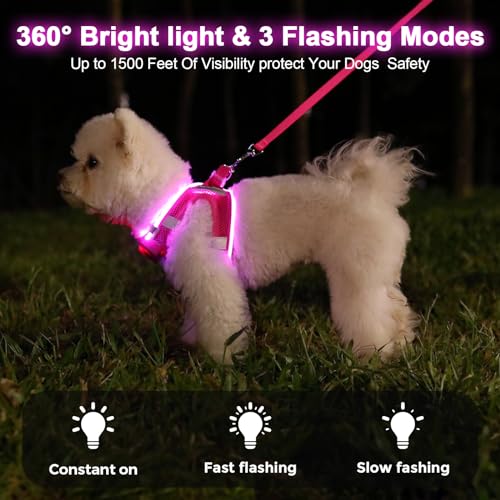 Light Up Dog Harness, Rechargeable LED Dog Harness for Small Medium Dogs - color: Pink, size: S