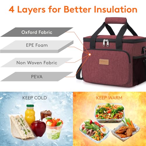 Lifewit Insulated Lunch Box for Men, Lunch Bag Cooler Women, 12-Can 9L - color: Burgundy, size: Medium(9L)