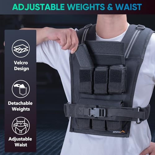 APEXUP Weighted Vest Men, Adjustable Weight Vest for Running - color: Black, size: With Weights-30lbs