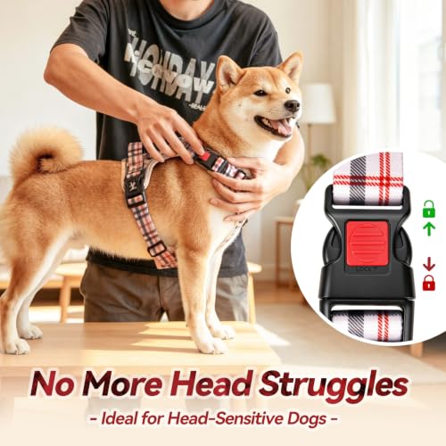 PoyPet Plaid Dog Harness Small, No Pull Vest with Front Clip & Neck Buckle - color: Checkered Beige, size: S