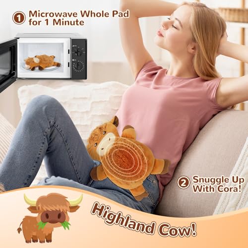 Microwave Heating Pad for Pain Relief, 16" x 11" Microwavable Heating Pads for Cramps, Back Pain, Neck Shoulder, Muscles, Knee, Joints, Natural Heat Pack Moist Heat, Highland Cow with Round Eyes - size: Highland Cow-3