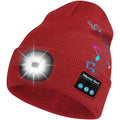 Bosttor Bluetooth Beanie Hat with Light, Headlamp Cap with Headphones and Built-in Speaker Mic, Gifts for Men Women Teen - color: Red
