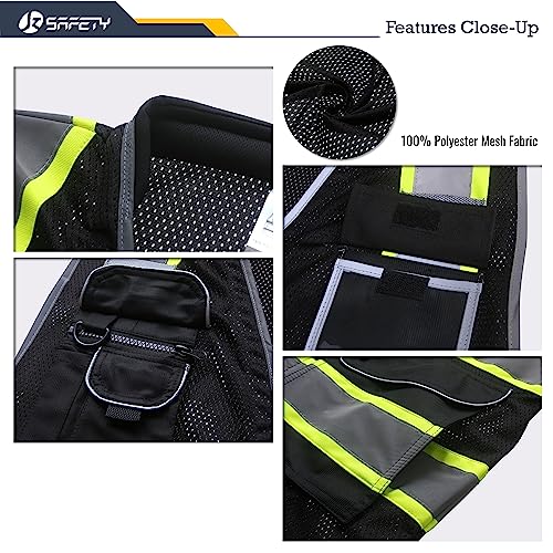JKSafety Hi Vis Safety Vest for Men Women Cushioned Collar JK101 Black M - color: Jk101-black, size: Medium
