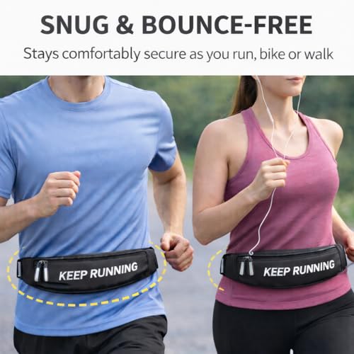 Slim Running Waist Pack for Women Men, Large Capacity Waist Belt with Organized Compartments, No-Bounce Secure Fit for Cycling, Hiking, Climbing Adventure & Reflective Safety Night Running - Black - color: Legendary Black