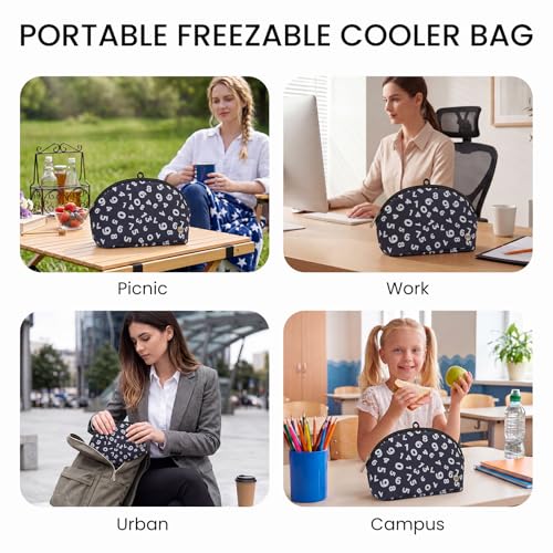 MEXS Small Cooler Bag, Freezable Snack Bag for Kids & Adults, Small Insulated Lunch Bag with Upgraded Thicker Ice Pack, Reusable Mini Cooler for Work/School/Travel - color: Black Numbers