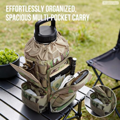 ONETIGRIS Tactical MOLLE Water Bottle Holder 40-64oz with Phone Pocket - color: Camo