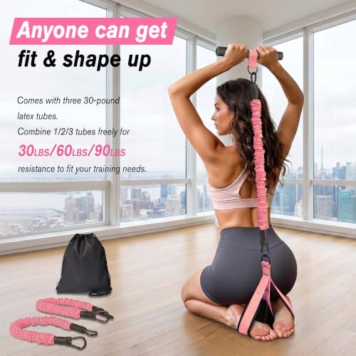 Resistance Bands with Handles,Pedal Resistance Band with Handle - color: 90lbs-Pink