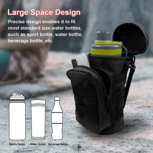 MOLLE Water Bottle Holder for Backpack, Tactical Bottle Pouch Carrier for Travel Hiking Cycling with Metal Hook
