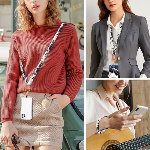 Cell Phone Lanyard Adjustable Crossbody Strap, Cute Phone Neck Wristlet Wrist Strap Patch for Keys Case Accessories - color: Black White Cowhide