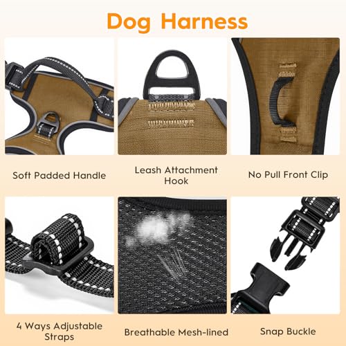 No Pull Dog Harness, No-Choke Soft Padded Reflective Dog Vest Harness with Front Clip & Top Handle, 2 Quick-Release Buckles, Adjustable for Small Medium Large Dogs - color: Brown, size: X-Small