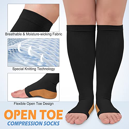 CTHH Toeless Compression Socks for Women & Men Open Toe Knee High Stocking - color: Drak Coppery/ Black, size: Small-Medium