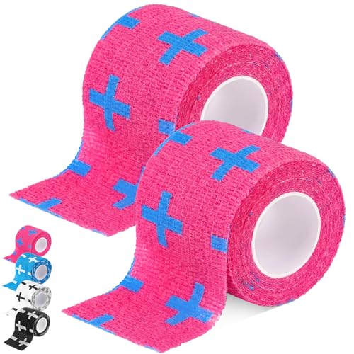 TrelaCo 2 Pack Cross Athletic Tape 2 in x 15 FT Self Adherent Wrap, Pink - color: Pink, size: Cross
