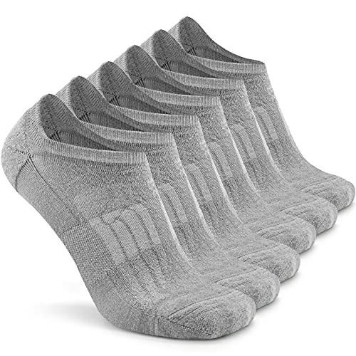 Busy Socks No Show Thin Merino Wool Blend Running Socks with Non-Slip Grips - color: 6 Pairs Grey, size: Large-X-Large