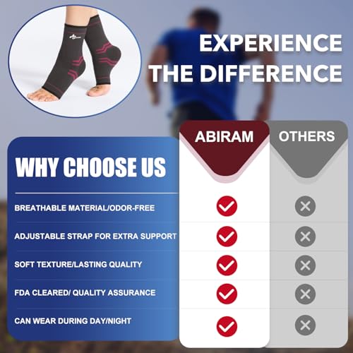 ABIRAM Ankle Brace Compression Sleeve with Adjustable Support Strap - color: Rose, size: Small