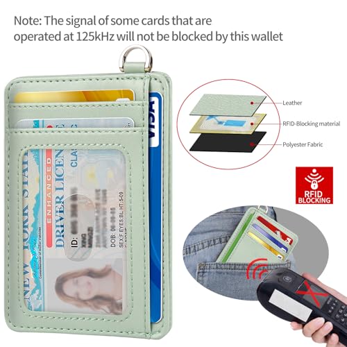 Slim Minimalist Front Pocket Wallet, RFID Blocking Credit Card Holder Wallet with Integrated D-Shackle for Men Women - color: Cowhide Matcha Green