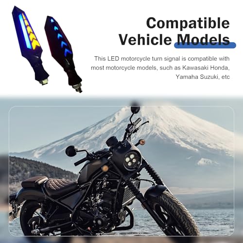 4 PCS Motorcycle Turn Signal Lights, LED Arrow Shape Flowing Turn Signal, 12V Double-Sided Flow Light with Daytime Running Lights, Universal for Most Motorcycles (Blue) - color: White