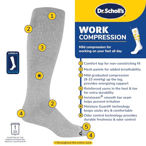 Dr. Scholl's Men's Athletic & Work Compression Over the Calf Socks - 1 & 3 Pair Packs - Fatigue Relief - color: Black (3 Pairs), size: 7-12