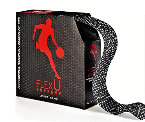 FlexU Kinesiology Tape - Black, Bulk Pack (140 Pre-Cut 2"x10" I-Strips, 35m) - Athletic Support Tape for Clinics, Teams & Gyms - Waterproof, Latex-Free, Hypoallergenic - color: Black Pre-cut