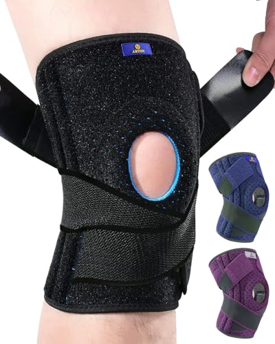 ABYON Adjustable Knee Brace for Men & Women - Maximum Support with Dual Side Stabilizers & Crossed Compression Straps for Meniscus Tear, ACL, MCL, LCL, Patella Injury and Post-Surgery Recovery - Please Check Sizing Video Before Buying - color: Black, size