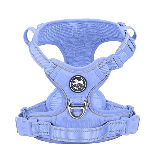 PoyPet No Pull Dog Harness, Reflective Vest with 2 Leash Clips & Handle - color: Light Blue(Matching Trim), size: S
