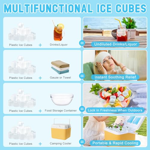 300 PCS Reusable Ice Cube for Drink, Refreezable Plastic ice Cubes Without Diluting BPA Free, Large Pack With Bag, Suitable for Whiskey Coffee Bars Ice Baths Camping, Instant Cooler Packs - color: White