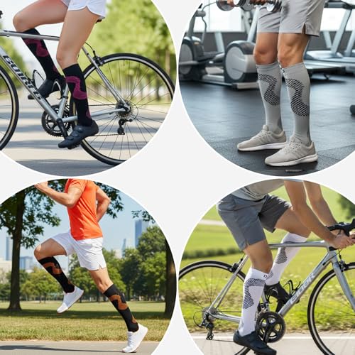 fenglaoda 8 Pairs Compression Socks for Men & Women 20-30 mmHg Knee High Nurse Pregnant Running Medical and Travel Athletic - color: 27-8 Pairs-02, size: Small-Medium