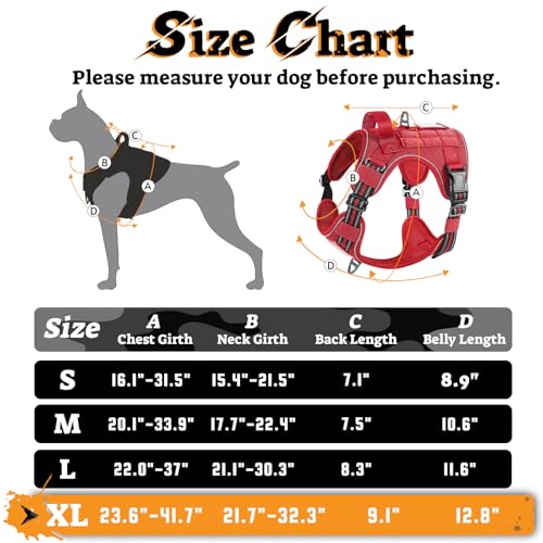 rabbitgoo Tactical Dog Harness for Large Dogs, No Pull Service Pet Vest - color: Red, size: Xl(chest:23.6"-41.8",neck:21.7"-32.3",back:9.1")