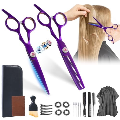 21Pcs 440C Hair Cutting Scissors Kit, Hair Scissors & Thinning Scissors Set - color: Purple