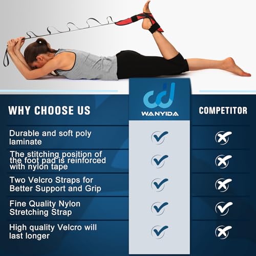 Foot Calf stretcher for Plantar Fasciitis, Achilles Tendonitis, Heel Spurs, Drop Foot. Yoga Stretching Strap for Leg, Thigh and Hamstring (Red) - color: Red