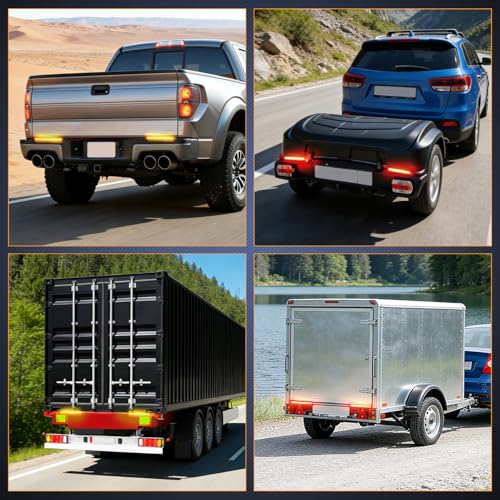 Nilight Truck Tailgate Light Strip 7" Aluminum Frame Double Row 60 LED - color: Red Amber