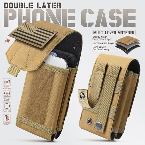 Universal Phone Pouch with MOLLE Attachment for EDC Outdoor & Tactical Gear - color: Khaki