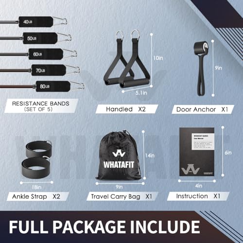 WHATAFIT Resistance Bands with Handles, 150 lb Exercise Bands Set - color: Deep Gray