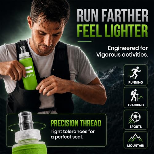 FITLY Soft Flask Running Water Bottle - Collapsible Hydration Flask - color: Green, size: 10 Ounces