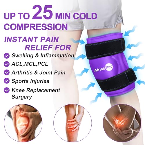 AiricePac 2 Ice Pack for Knee Pain Relief, Reusable Gel Ice Wrap for Injuries, Swelling, Knee Replacement Surgery, Cold Compress Therapy for Arthritis, Meniscus Tear and ACL, Purple - style: PURPLE 2 PACK