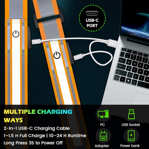 Fokia Kunbio LED Reflective Running Gear High Visibility Reflective Belt Sash with Armband for Walking at Night,Adjustable Running Safety Gear Light Up Running Belt for Runners Walkers Men Women - color: Orange