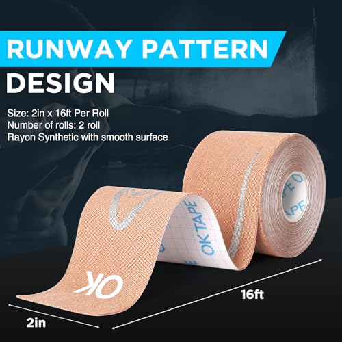 OK TAPE Synthetic Kinesiology Tape Prime 2 Roll, 2in×16.4ft-Beige - color: Beige, size: 2 Rolls