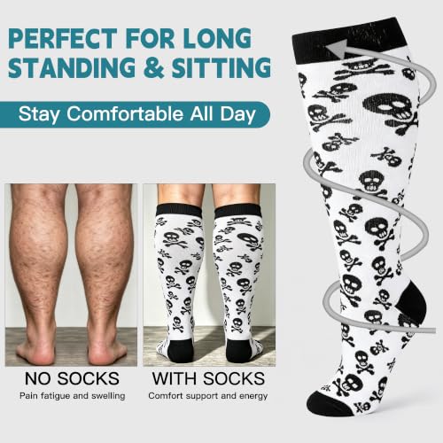 3/4 Pairs Wide Calf Compression Socks for Women Men 20-30 mmHg Knee High - color: 4 Pairs Skull, size: 5X-Large