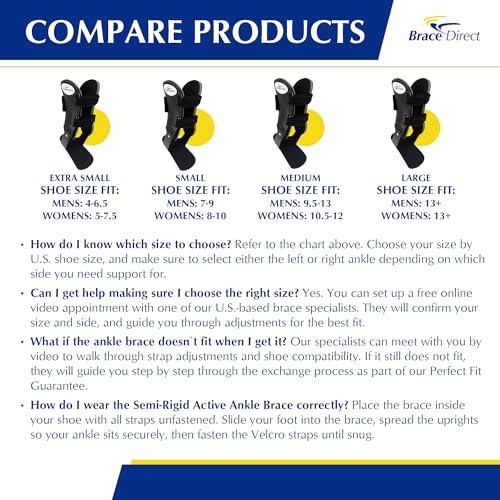 Brace Direct Semi-Rigid Active Ankle Brace, Hinged Sports Stabilizer - size: Right Ankle - Right - S