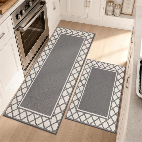 COSY HOMEER Washable Kitchen Rugs Sets of 2 Non-Slip Kitchen Mats,Grey - color: Grey, size: 20"x30" + 20"x48"