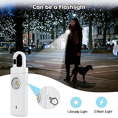 Rechargeable Personal Alarms for Women - Christmas Birthday Gifts for Women, Stocking Stuffers for Teen Girl, Daughter, Safety Keychain Flashlight, Siren Alarm, Travel College Essentials (White) - color: White
