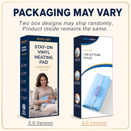 Boncare® Stay-On Small Vinyl Electric Heating Pad for Neck and Shoulders and Back Without Auto-Off, Low & High Heat Levels, Waterproof Hot Heat Pad with Washable Cover (12"x15", 1-Pack) - size: 12" x 15"