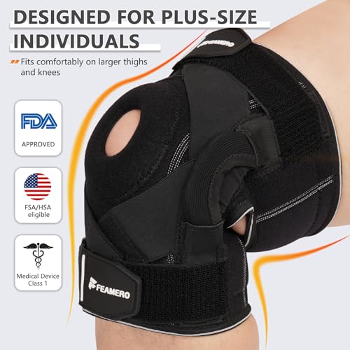 Plus Size Knee Brace for Knee Pain, with Hinges & Cross Compression Straps for Meniscus Tear, Arthritis, Joint Support Adjustable for Men & Women, Obese People (XL/2XL) - size: XL/2XL