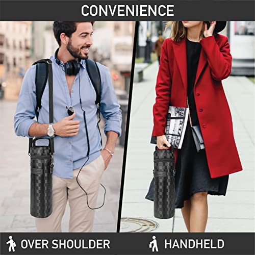 opux Single Bottle Wine Bag Carrier, Insulated Cooler Tote, Black Squares - color: Black Square