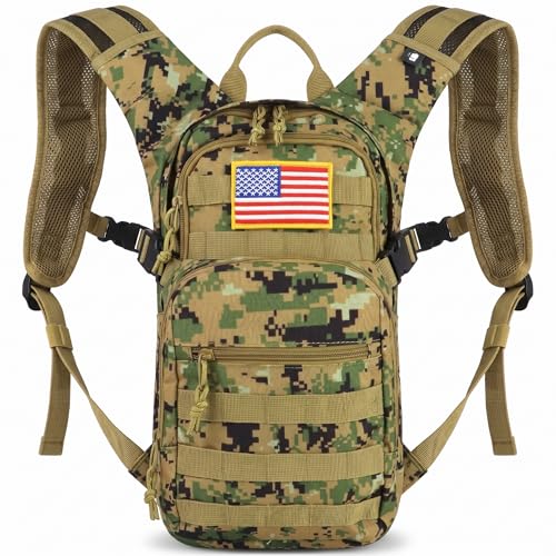 Tactical Hydration Backpack 2L Water Bladder - Lightweight Durable Pack for Hiking, Running, Outdoor Adventures, Adjustable Straps & Leak-Proof Design - color: Woodland Digital Camo