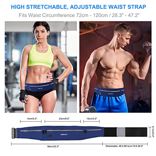 Guzack Slim Running Belt for Phone 6.8'', 3 Pouch Waist Pack - color: Dark Blue