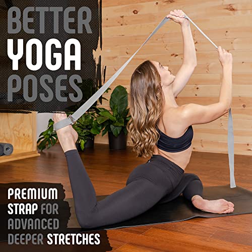 Yoga Strap with Buckle, Soft Cotton/Polyester Webbing, 8 ft - color: Grey