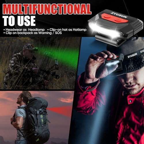 2-Pack Rechargeable Cap Light,Portable headlamps,Clip on Hat with Motion Sensor,Lightweight IPX4 Waterproof,Night Vision LED Lights for Hunting Fishing Camping Hiking Cycling (Pink+Red) - color: Red+Pink