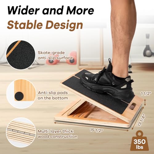 StrongTek 13" Large Yoga Foam Wedges (Pair) & Adjustable Wooden Slant Board Bundle – Ideal for Calf Stretch, Physical Therapy, and Stability Exercises