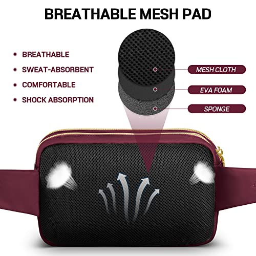 CXWMZY Fashion Fanny Packs for Women & Men, Girls Boys Teens Waist Bag Hip Bum Bag Cute Fanny Pack Casual Bum Bag with Multi-Pockets Adjustable Belts for Disney Traveling Cycling Running (Wine Red) - color: Wine Red