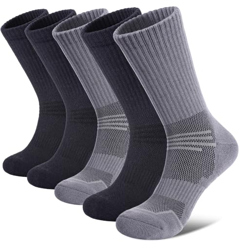 FNOVCO Women's Hiking Walking Running Crew Socks Thick Cushioned Athletic Compression Socks 5 Pairs - color: Black Grey, size: 5-8